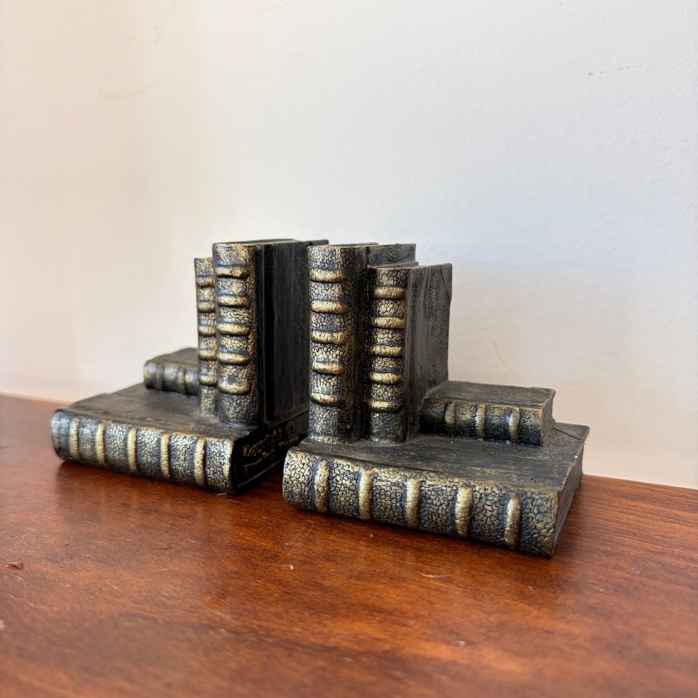 Running Press 1998 Vintage Miniature Book Stack Bookends Bronze Gold Decor